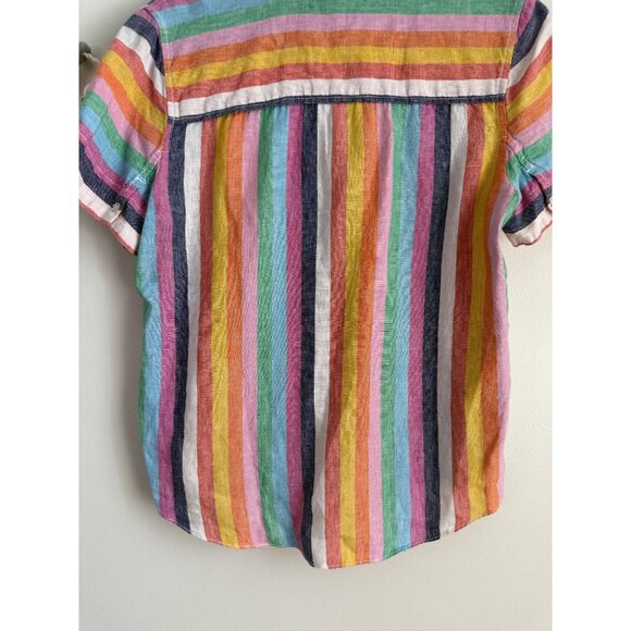J. Crew 100% Linen Multicolor Rainbow V-Neck Short Sleeve Top Coastal Beachy S - Picture 8 of 9